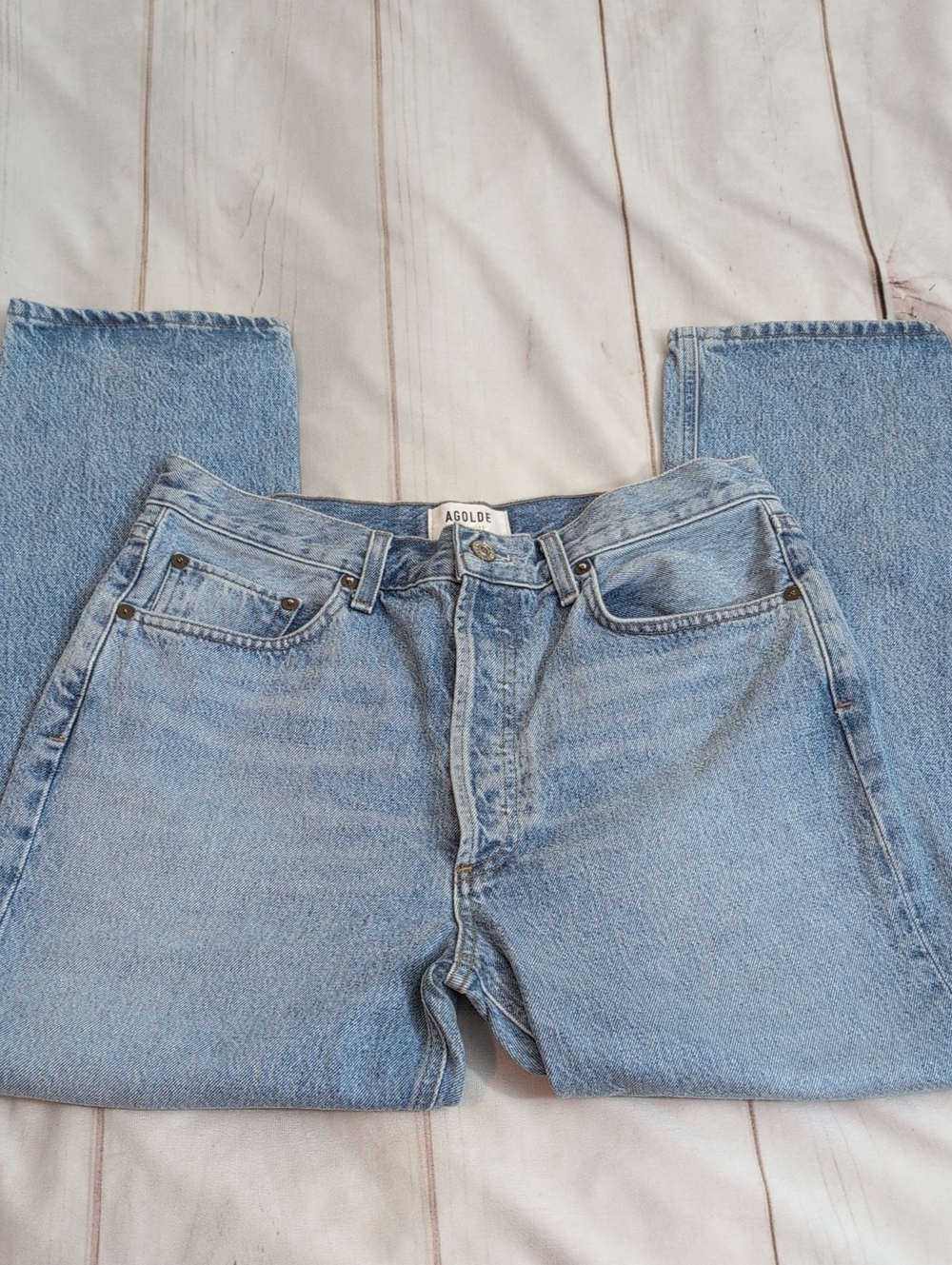AGOLDE Riley High Rise Straight Crop Jeans Renewal Blue Size 29 A056B-811